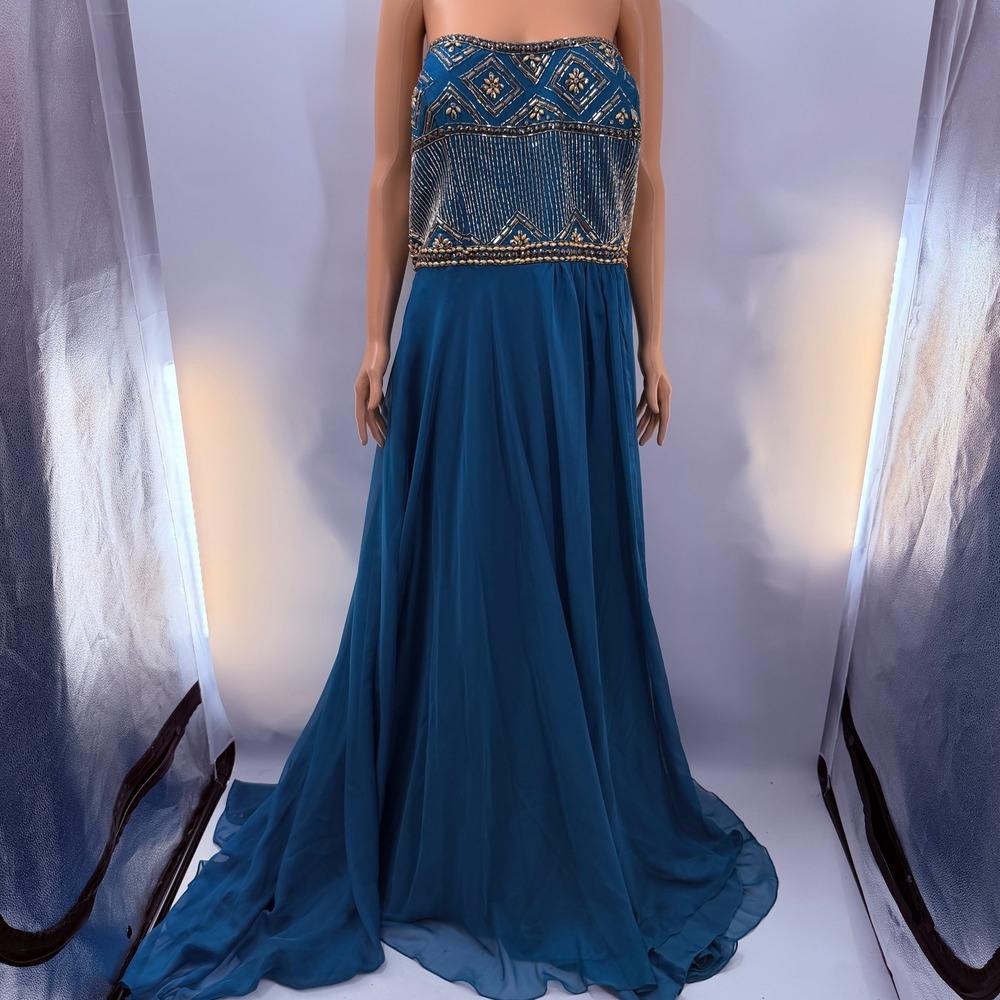 Mac Duggal 22W Peacock Beaded Mermaidcore Regal Gala Gilded Glamour Art Deco